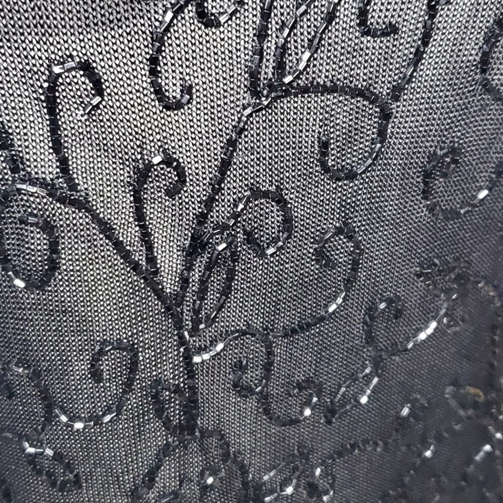 Oscar de la Renta Black Embellished Short Sleeve Top - Knit  Beaded - Picture 8 of 10